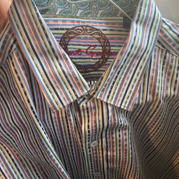 Robert Graham flip cluff multi color stripes paisley L - Picture 4 of 8
